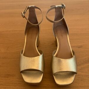 Bernardo Metallic Gold Ankle Strap Heels
